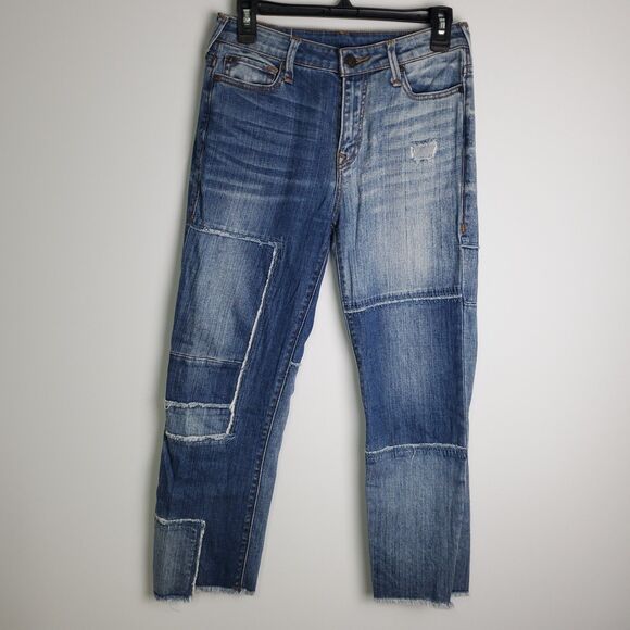 True Religion Stovepipe Deconstructed Patchwork Jeans Size 27 - Picture 2 of 9